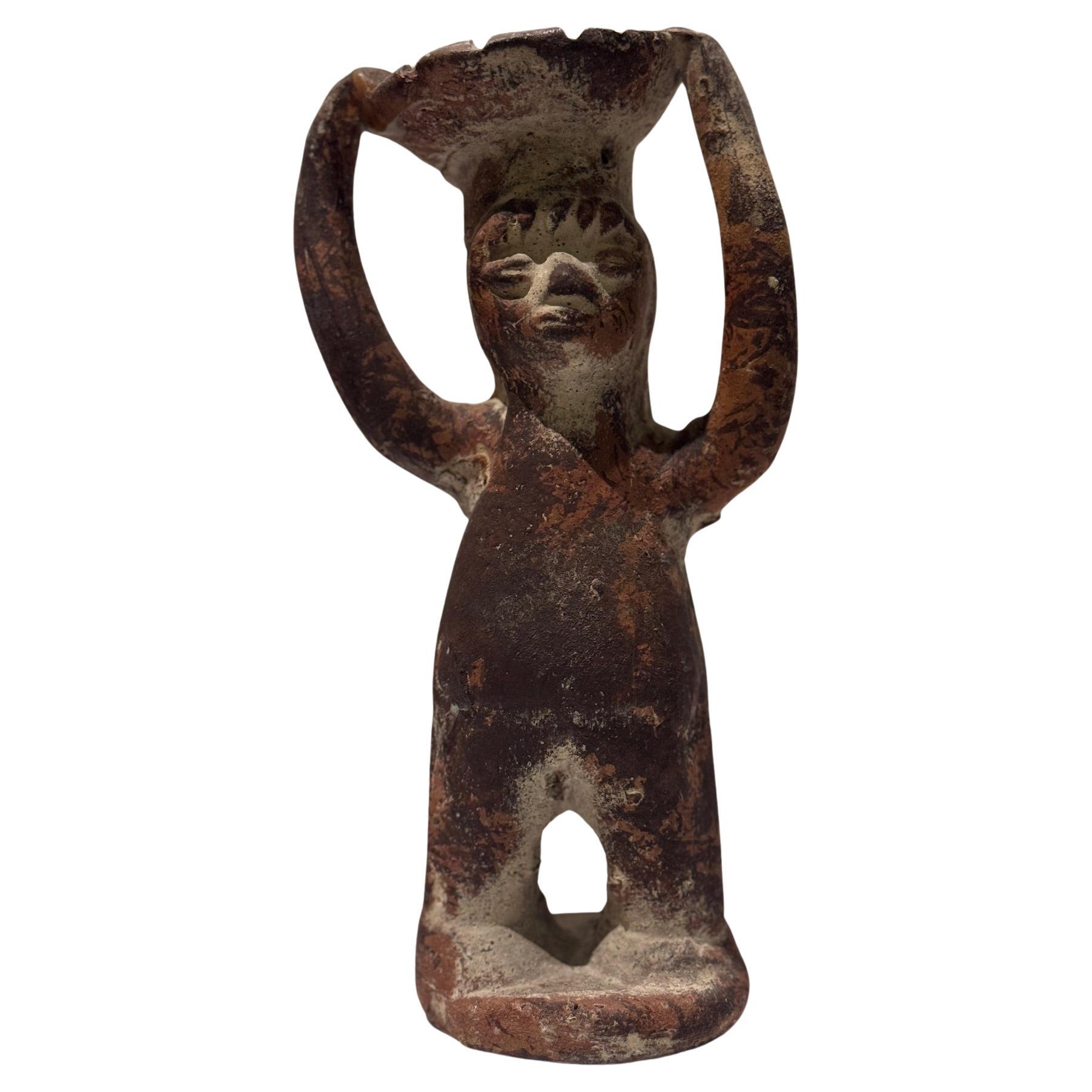 Pre-Columbian Style Terracotta Ritual Figure with Raised Arms For Sale