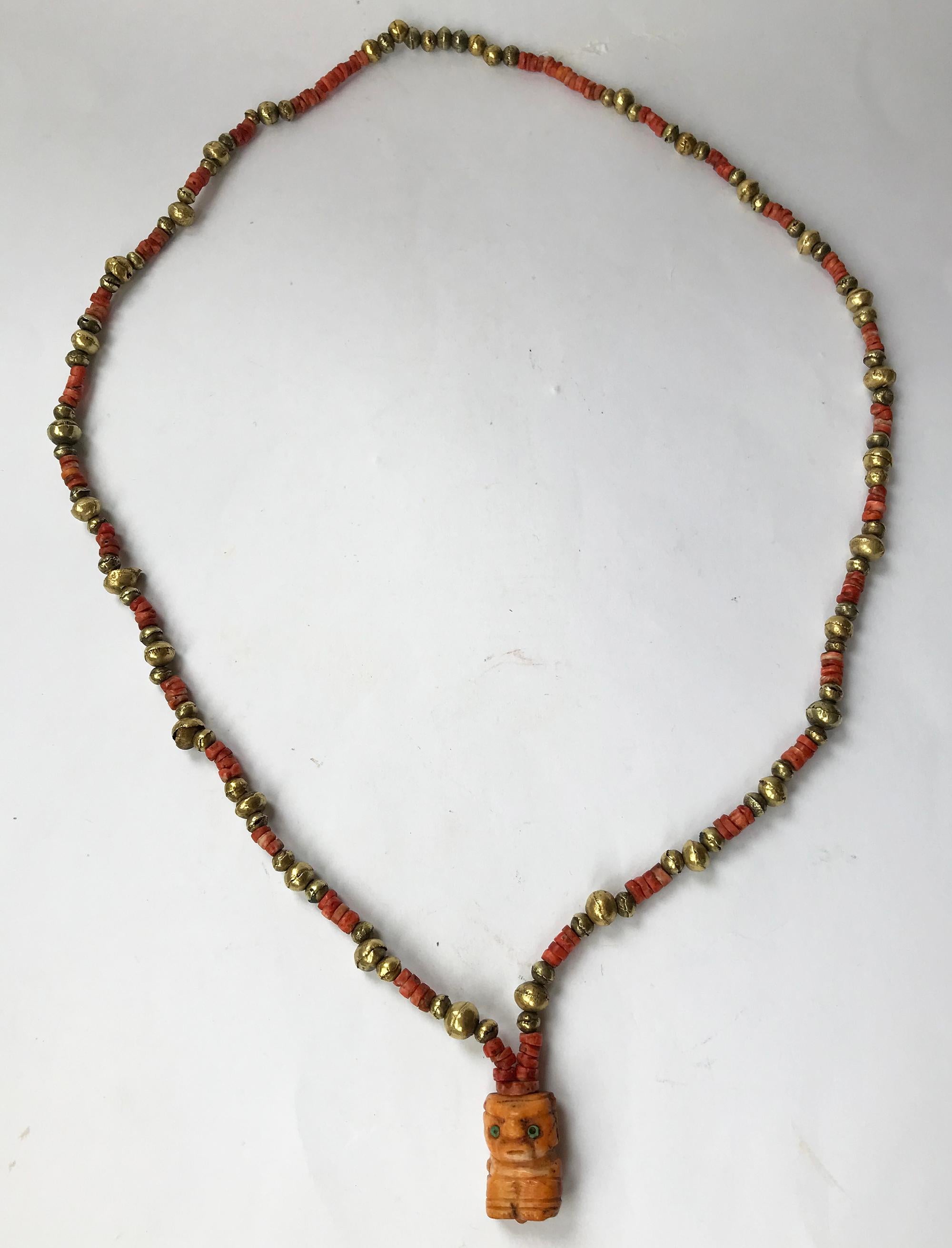 Hand-Crafted Pre Columbian Superb Gold Bead Spondylus Shell Necklace Chimu Tribal Jewelry