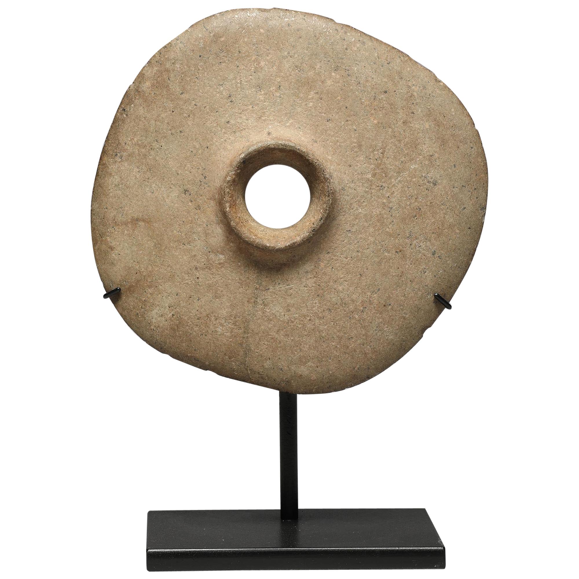 Pre-Contact New Guinea Large Ground Stone Disc Mace Head Neolithic Modern Form For Sale