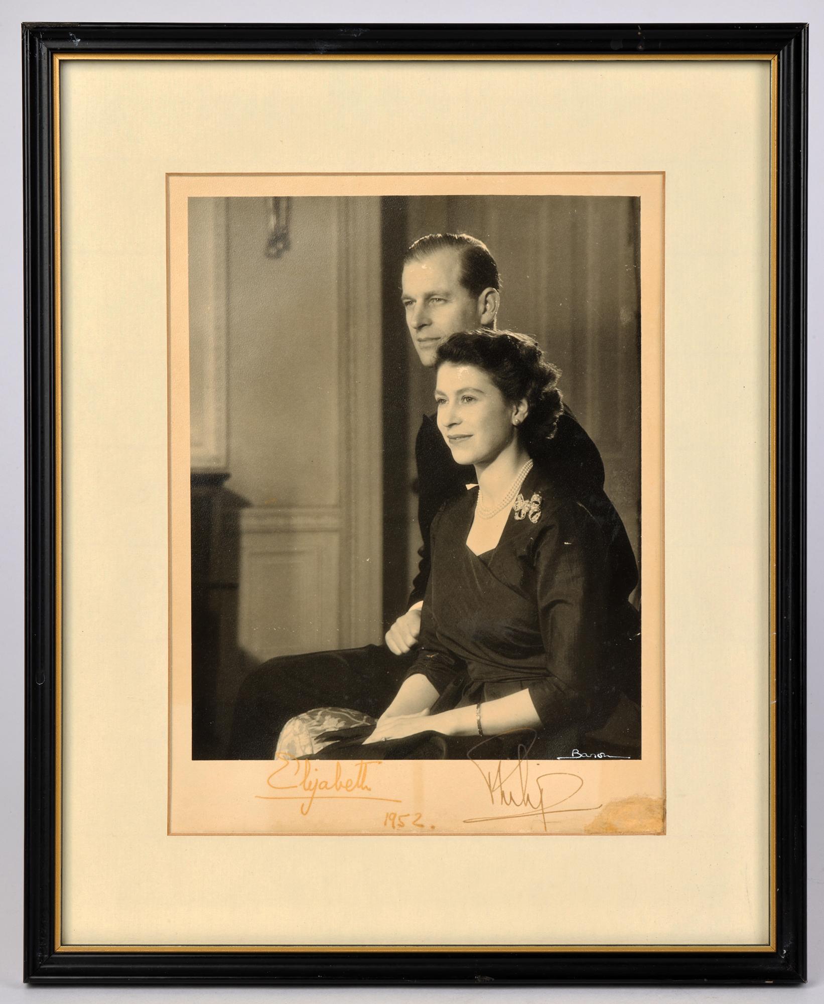 Mid-Century Modern Pre-Coronation Signed Photograph Queen Elizabeth II and Prince Philip Dated 1952