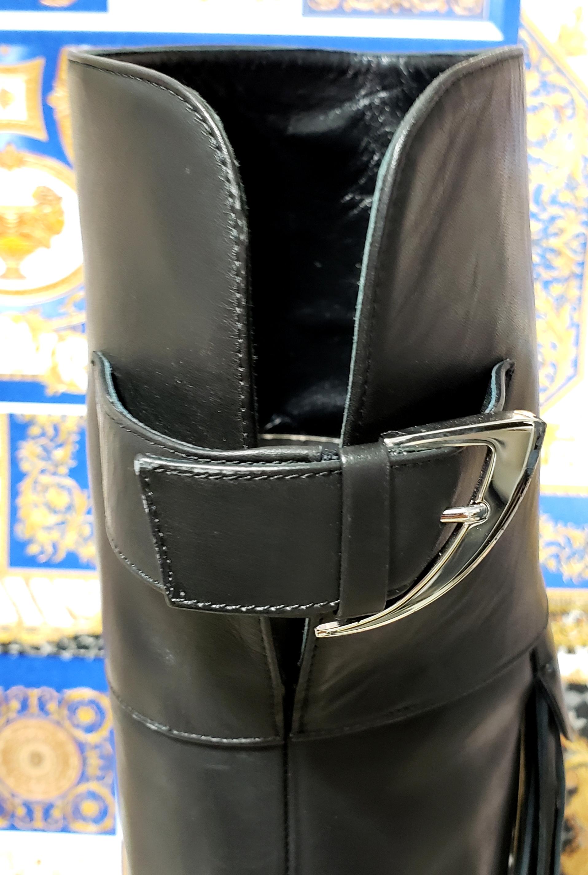 Pre-Fall/14 L#9 VERSACE BLACK LEATHER OVET-the-KNEE Boots with TASSELS 36 For Sale 6