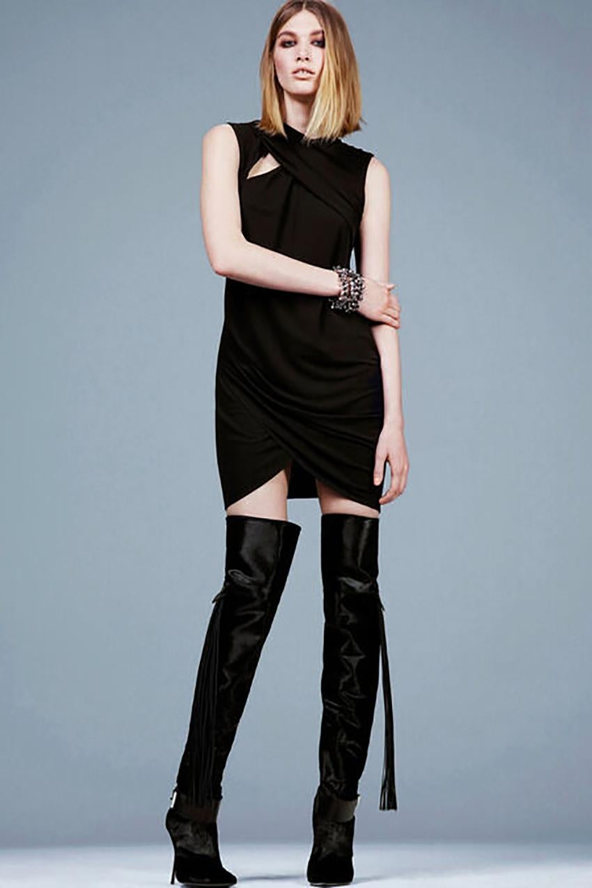 Black Pre-Fall/14 L#9 VERSACE BLACK LEATHER OVET-the-KNEE Boots with TASSELS 36 For Sale