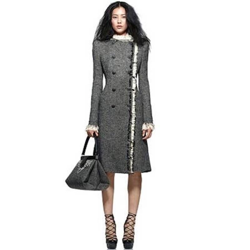 Pre-Fall 2010 Vintage Alexander McQueen Tweed Coat with Ruffles Size IT40 In New Condition In Montgomery, TX