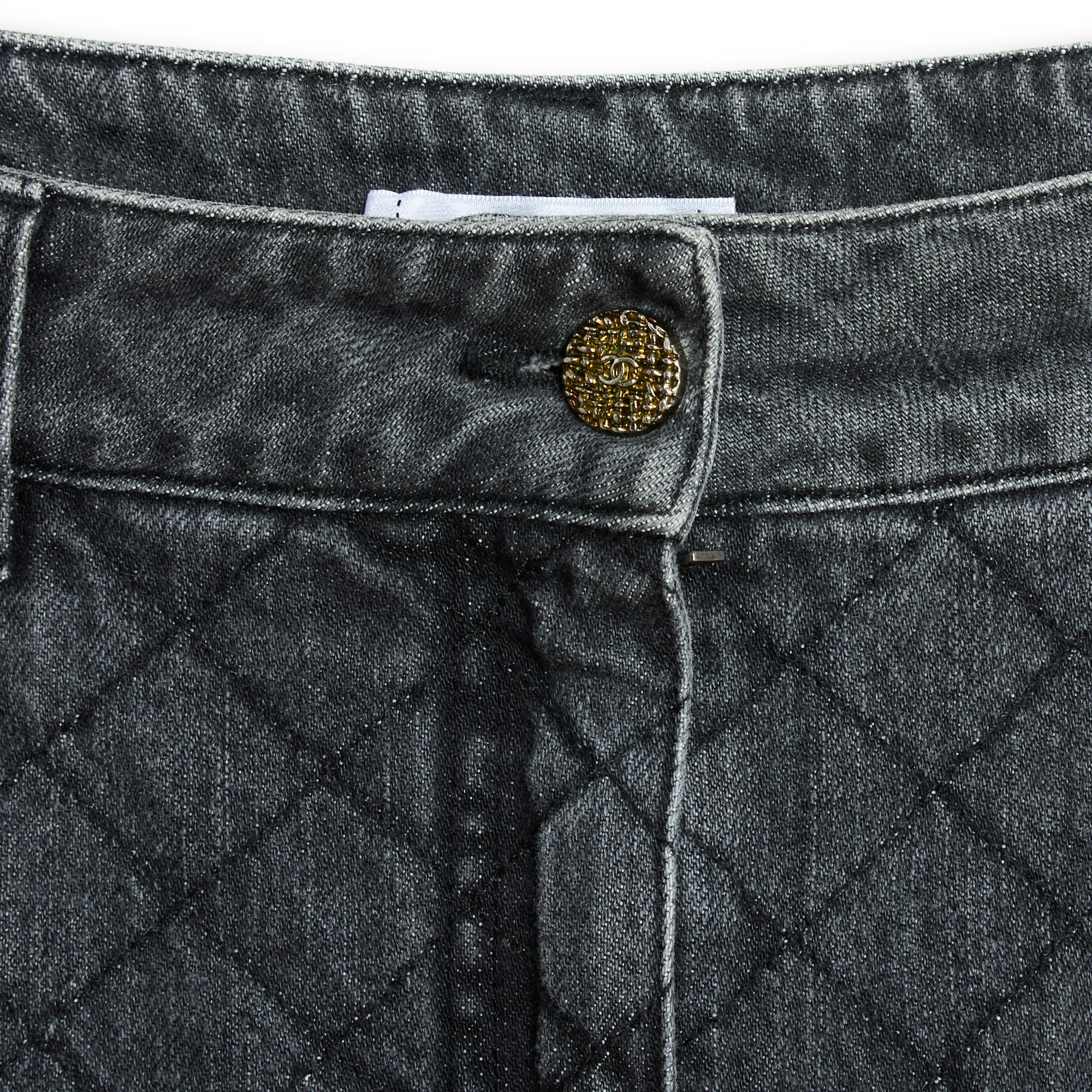 Noir Pre Fall 2012 Chanel Jean FR40 Bombay Black Quilted Denim Jeans UK12 US10 en vente