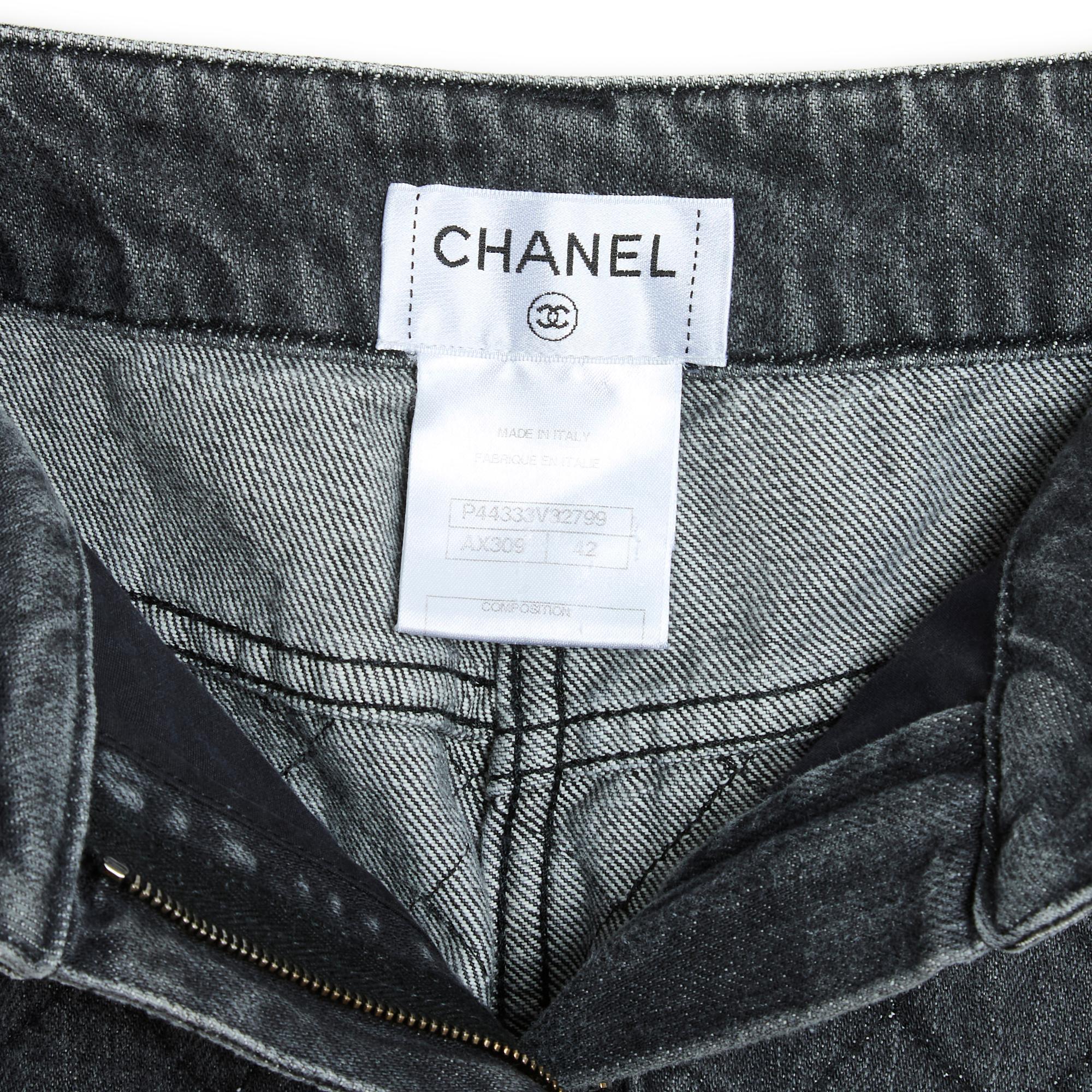 Pre Fall 2012 Chanel Jean FR40 Bombay Black Quilted Denim Jeans UK12 US10 Unisexe en vente
