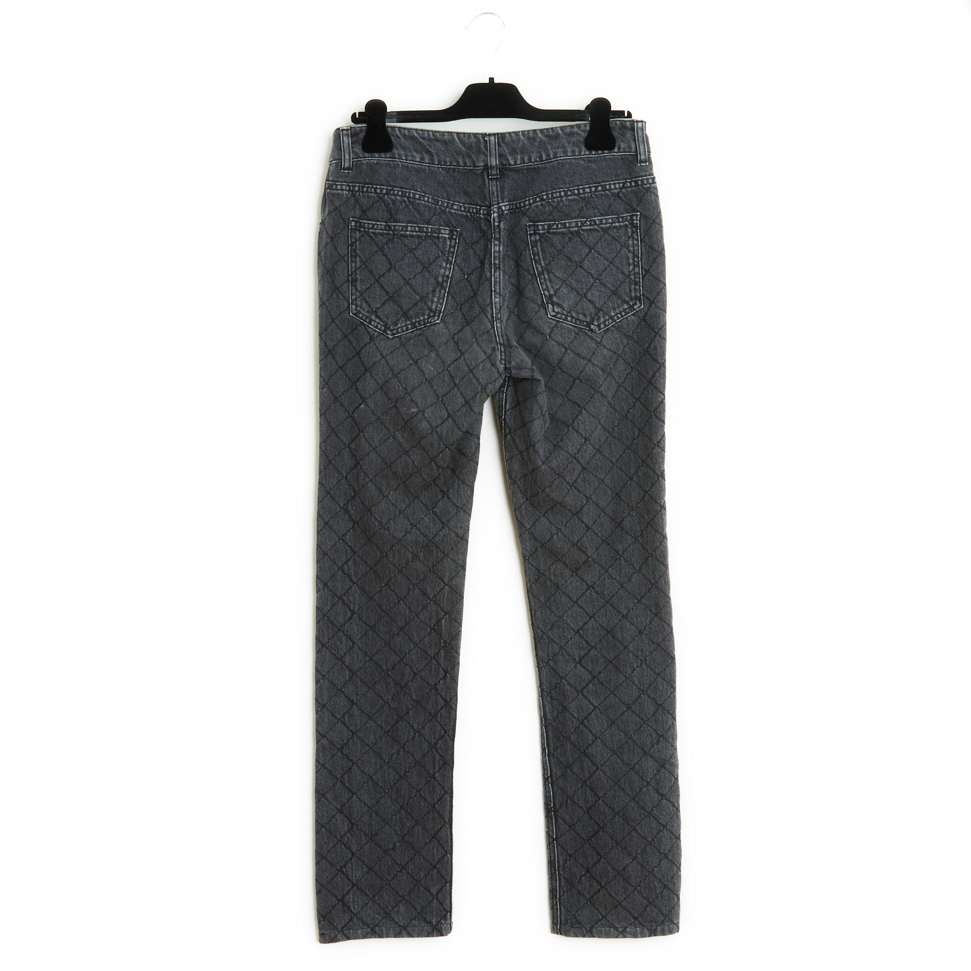 Pre Fall 2012 Chanel Jean FR40 Bombay Black Quilted Denim Jeans UK12 US10 en vente 1