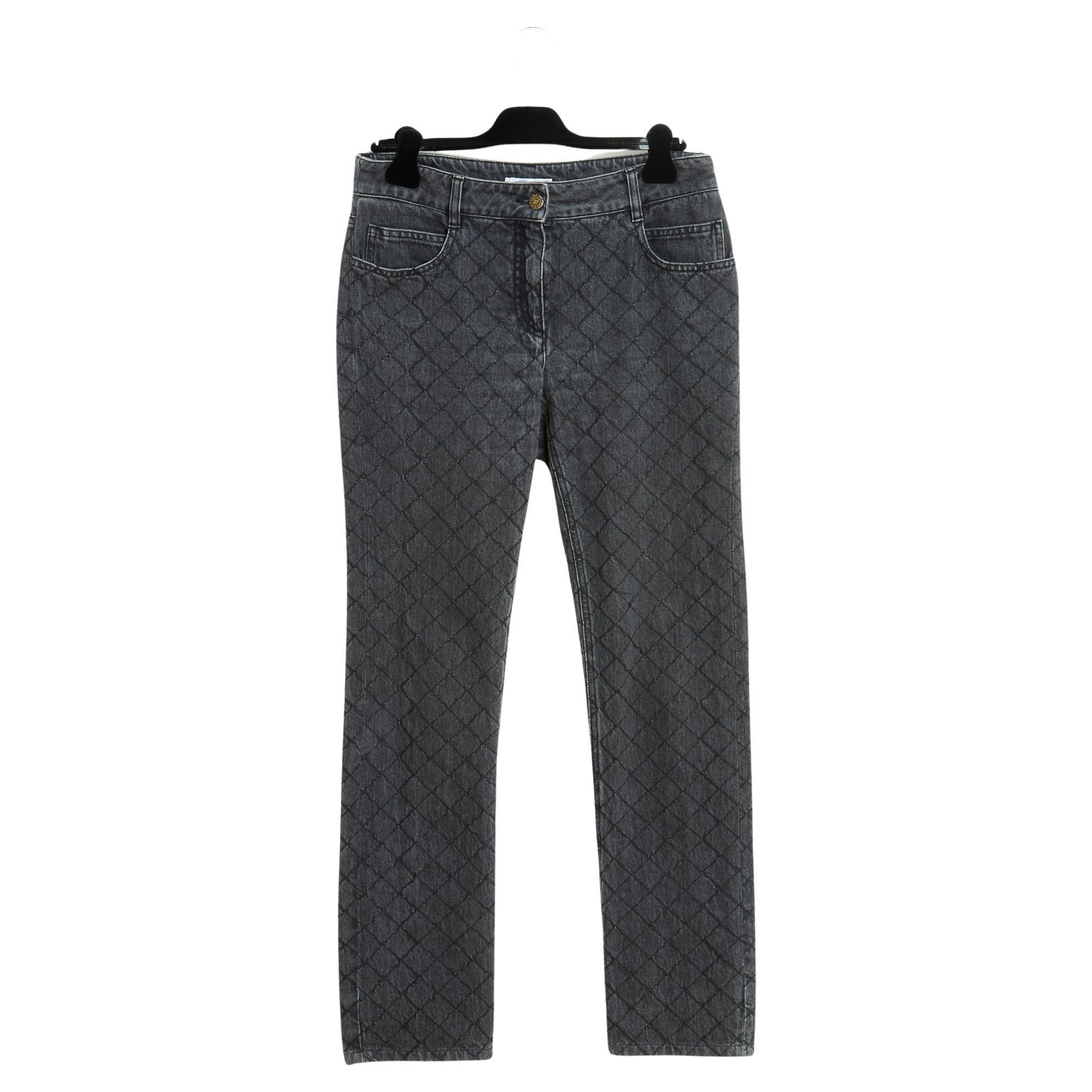 Pre Fall 2012 Chanel Jean FR40 Bombay Black Quilted Denim Jeans UK12 US10 For Sale