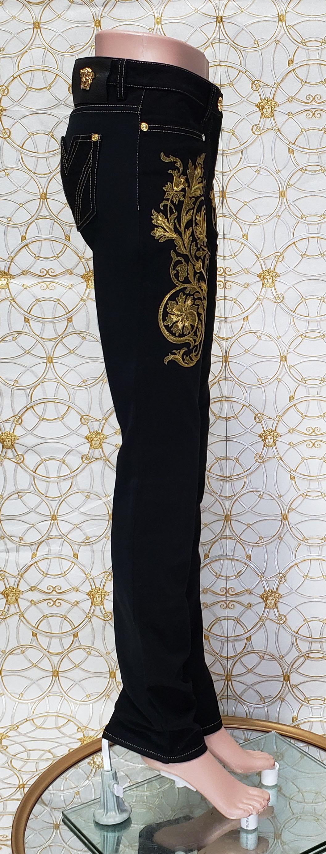 Pre-Fall 2013 L # 2 BRAND NEW VERSACE BAROQUE GOLD EMBROIDERED JEANS size 26 For Sale 5