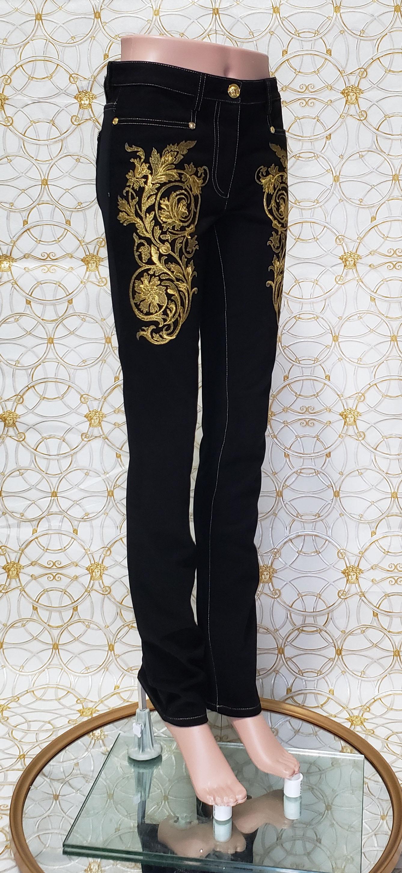 Pre-Fall 2013 L # 2 BRAND NEW VERSACE BAROQUE GOLD EMBROIDERED JEANS size 26 For Sale 6