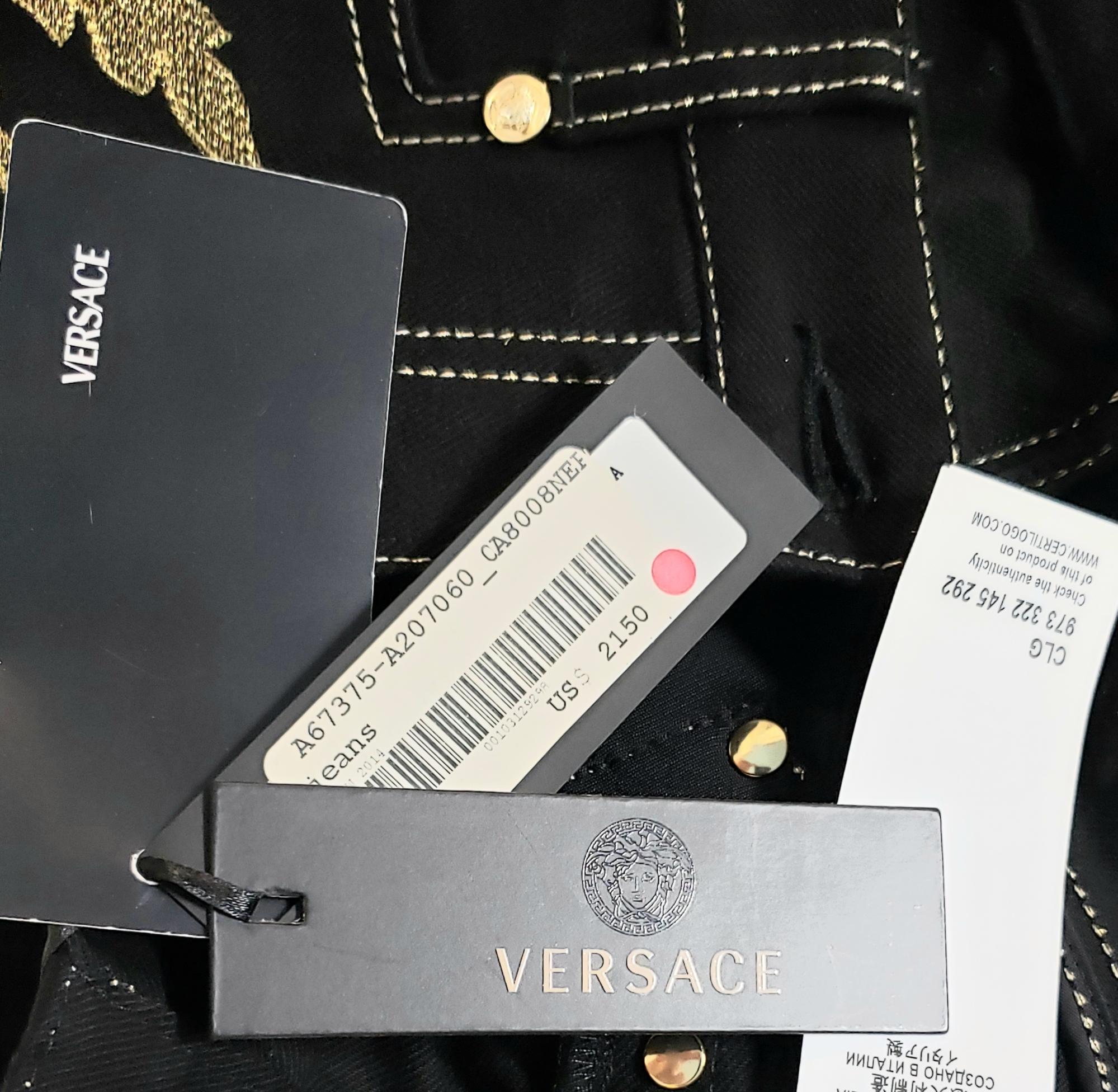Pre-Fall 2013 L # 2 BRAND NEW VERSACE BAROQUE GOLD EMBROIDERED JEANS size 26 For Sale 7