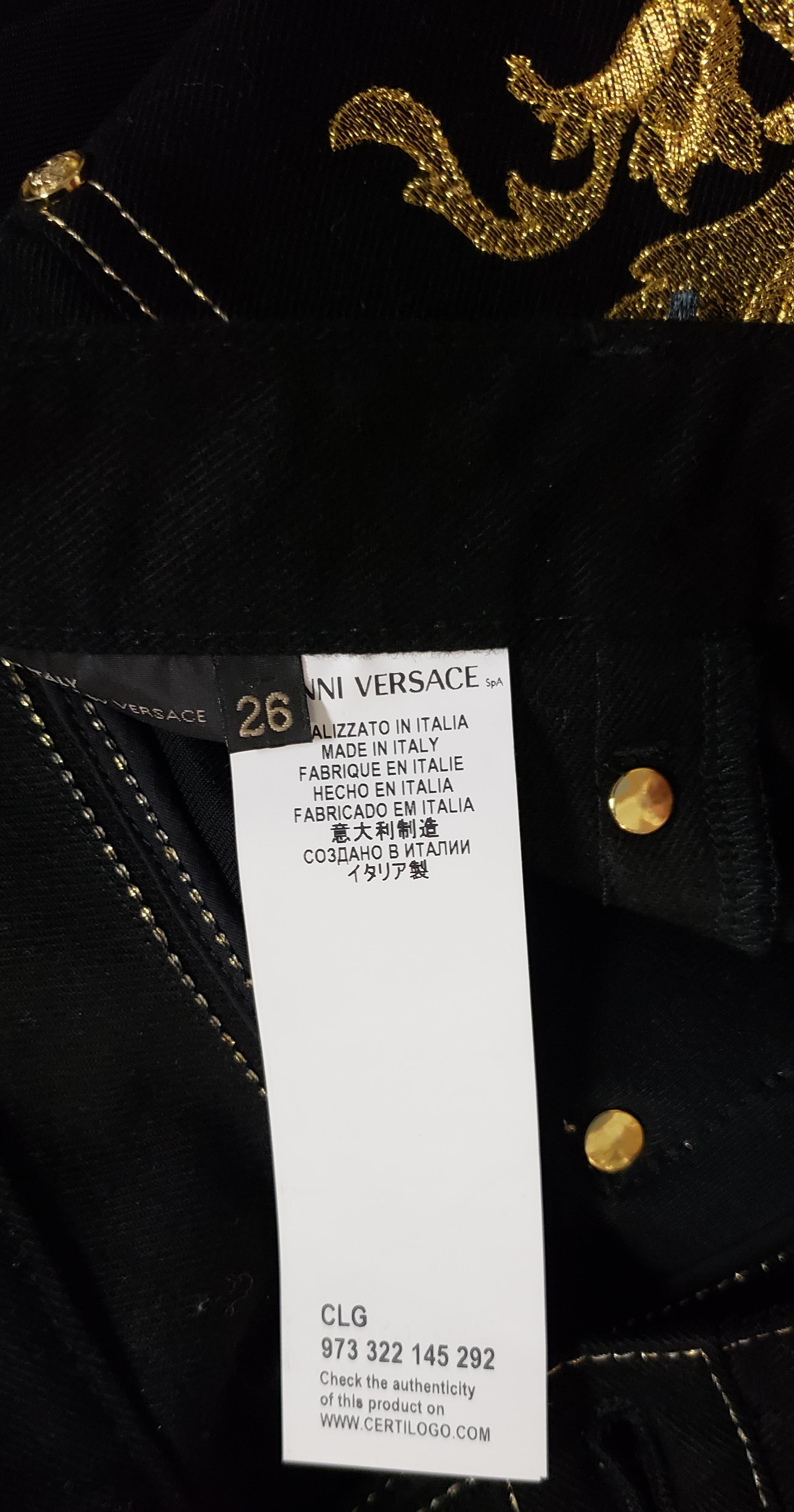 Pre-Fall 2013 L # 2 BRAND NEW VERSACE BAROQUE GOLD EMBROIDERED JEANS size 26 For Sale 8