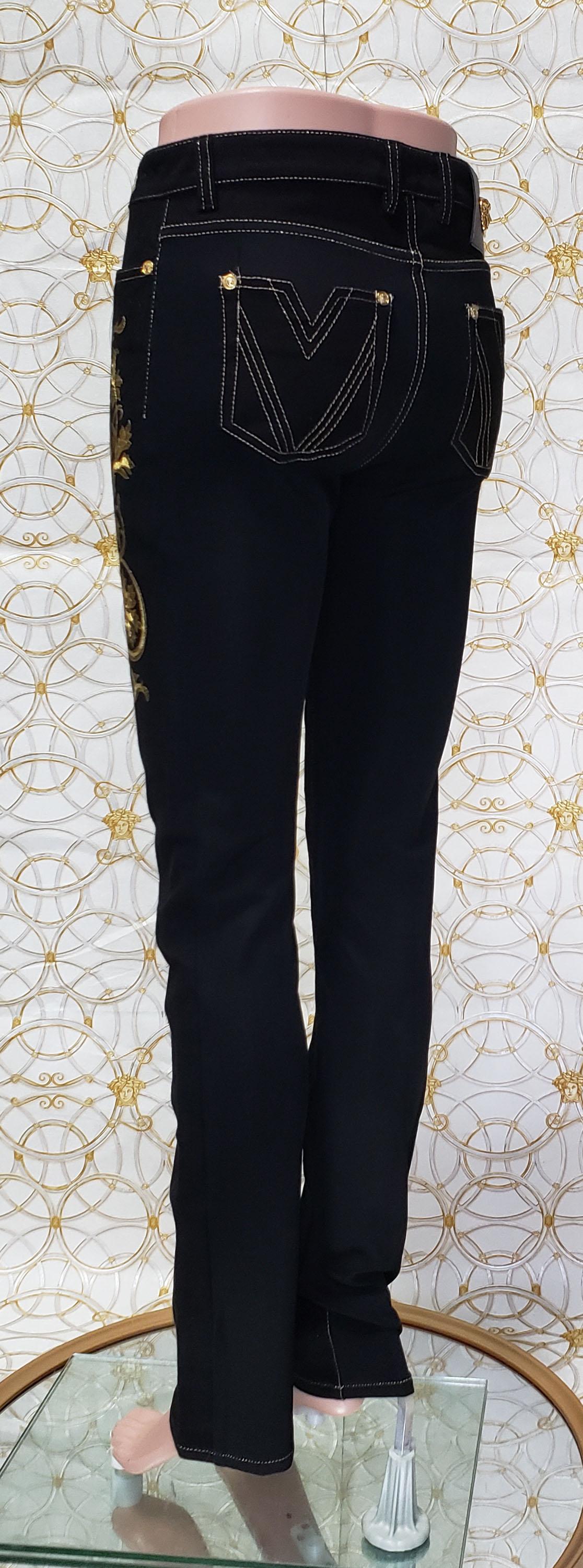 Pre-Fall 2013 L # 2 BRAND NEW VERSACE BAROQUE GOLD EMBROIDERED JEANS size 26 For Sale 2