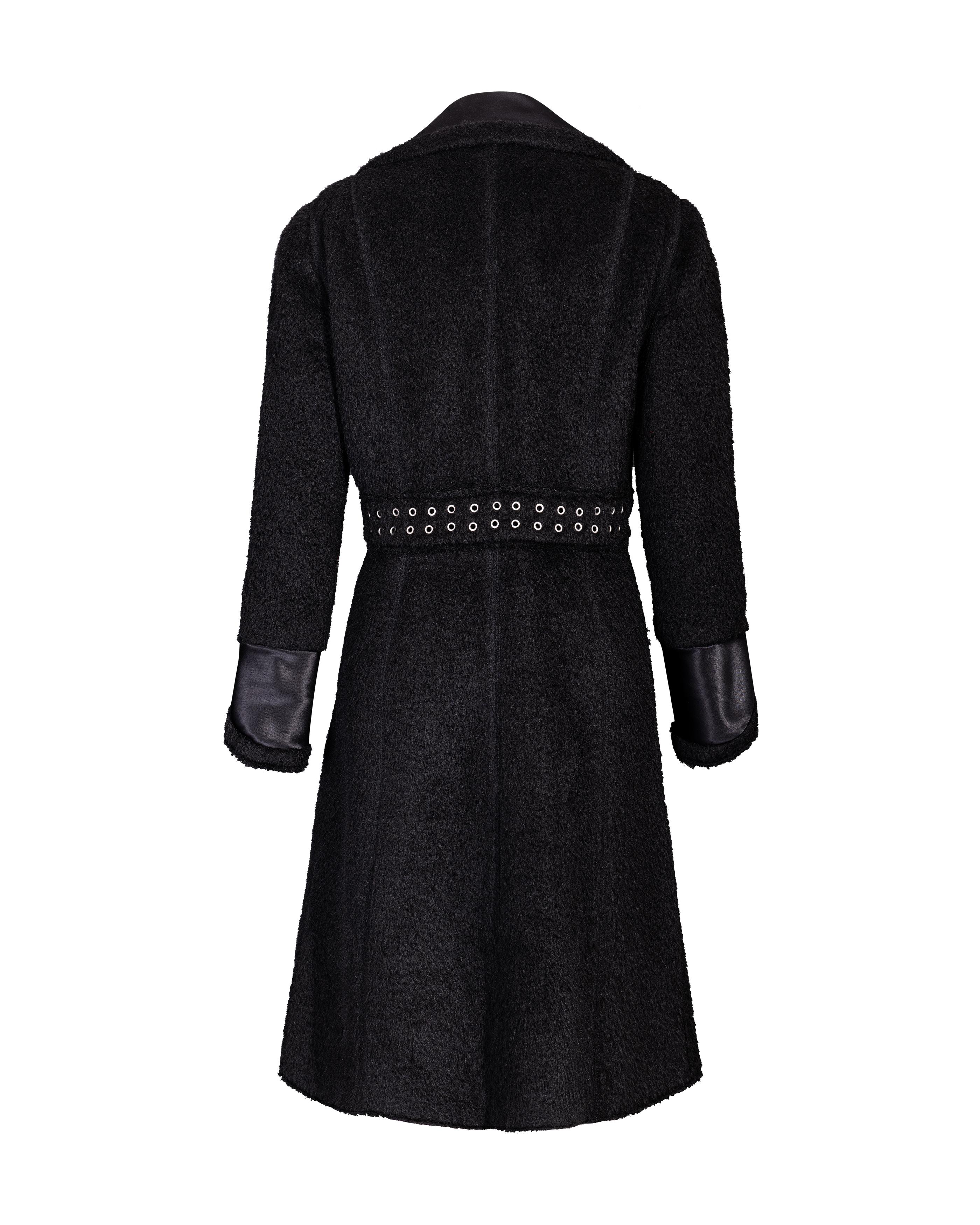 Women's Pre-Fall 2014 Céline by Phoebe Philo Black Shearling Coat with Gray Accents For Sale