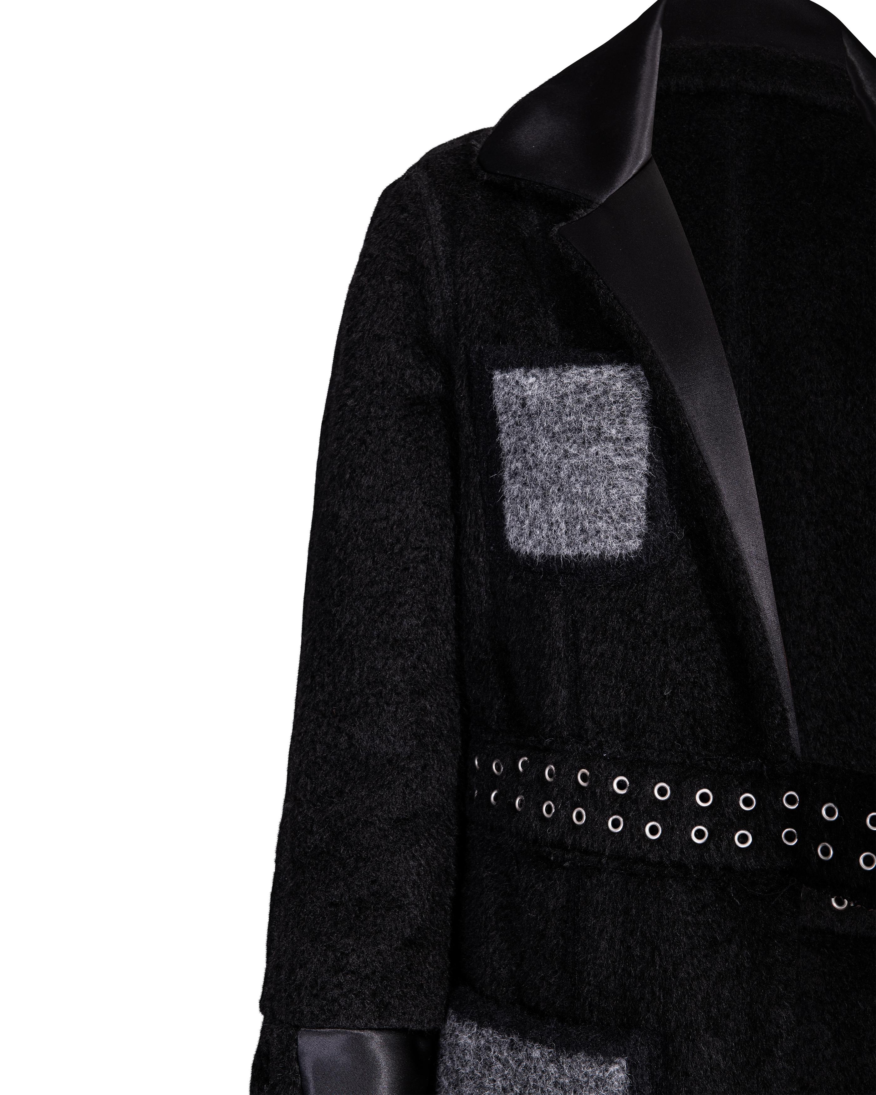 Pré-automne 2014 Céline by Phoebe Philo Manteau en shearling noir avec des accents gris en vente 1
