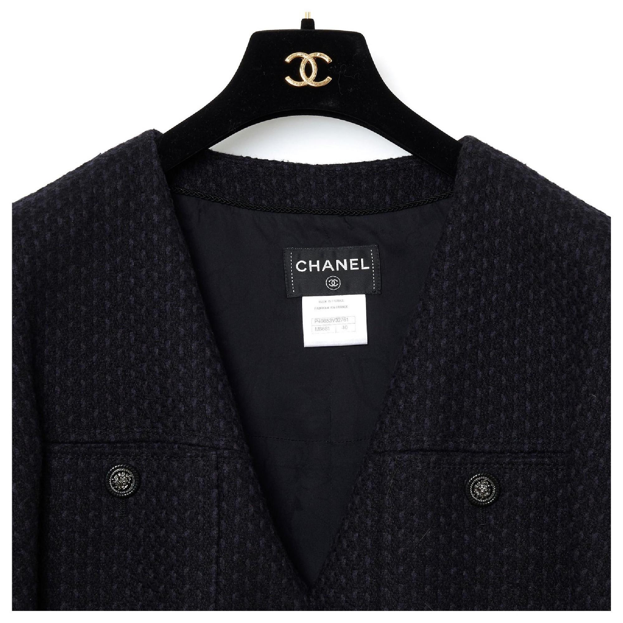 Pre Fall 2014 Paris Dallas Chanel Coat FR40 Black Navy Pristine Condition 1