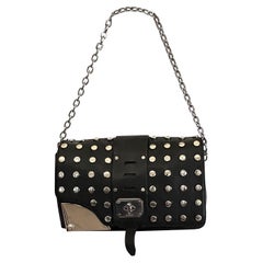 PRE-FALL 2015 L#10 VERSACE BLACK LEATHER SILVER TONE Hardware SHOULDER/HANDBAG