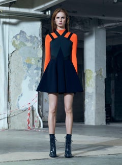 Pre-Fall 2016 L# 9 NEW VERSACE NAVY BLUE STRETCH COCTAIL VISCOSE DRESS 38, 42