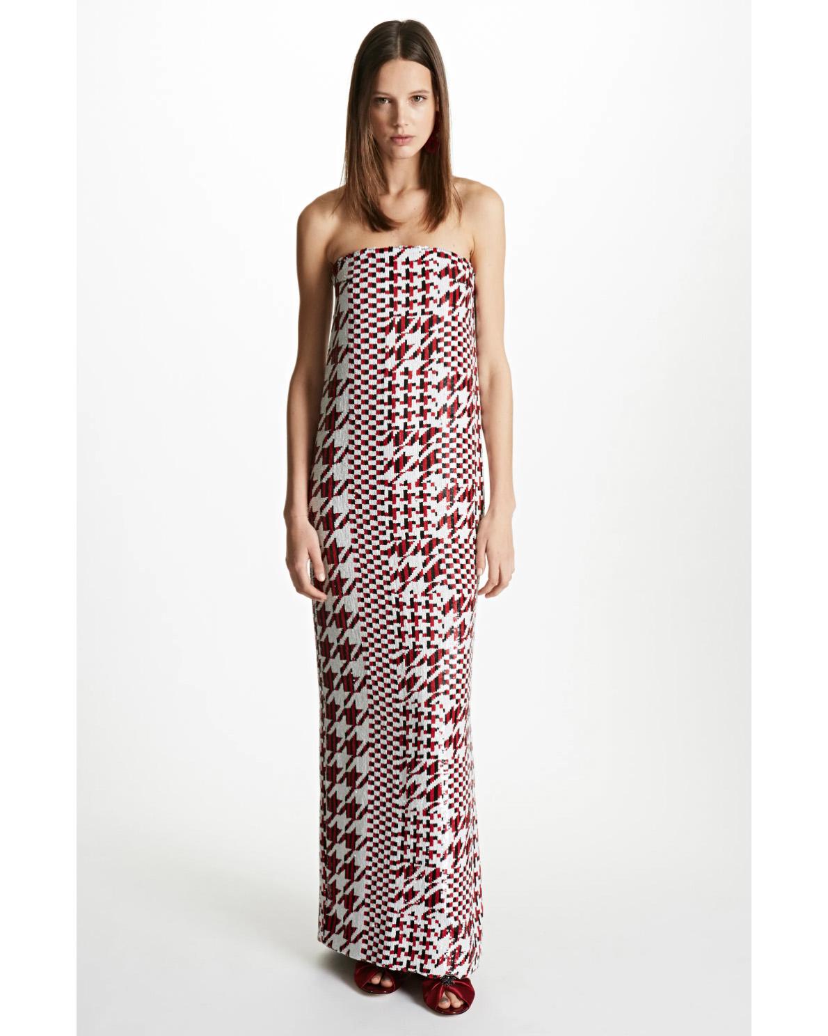 Pre Fall 2017 Oscar De La Renta Rotes Hahnentritt-Kleid und Mantel Ensemble im Angebot 4