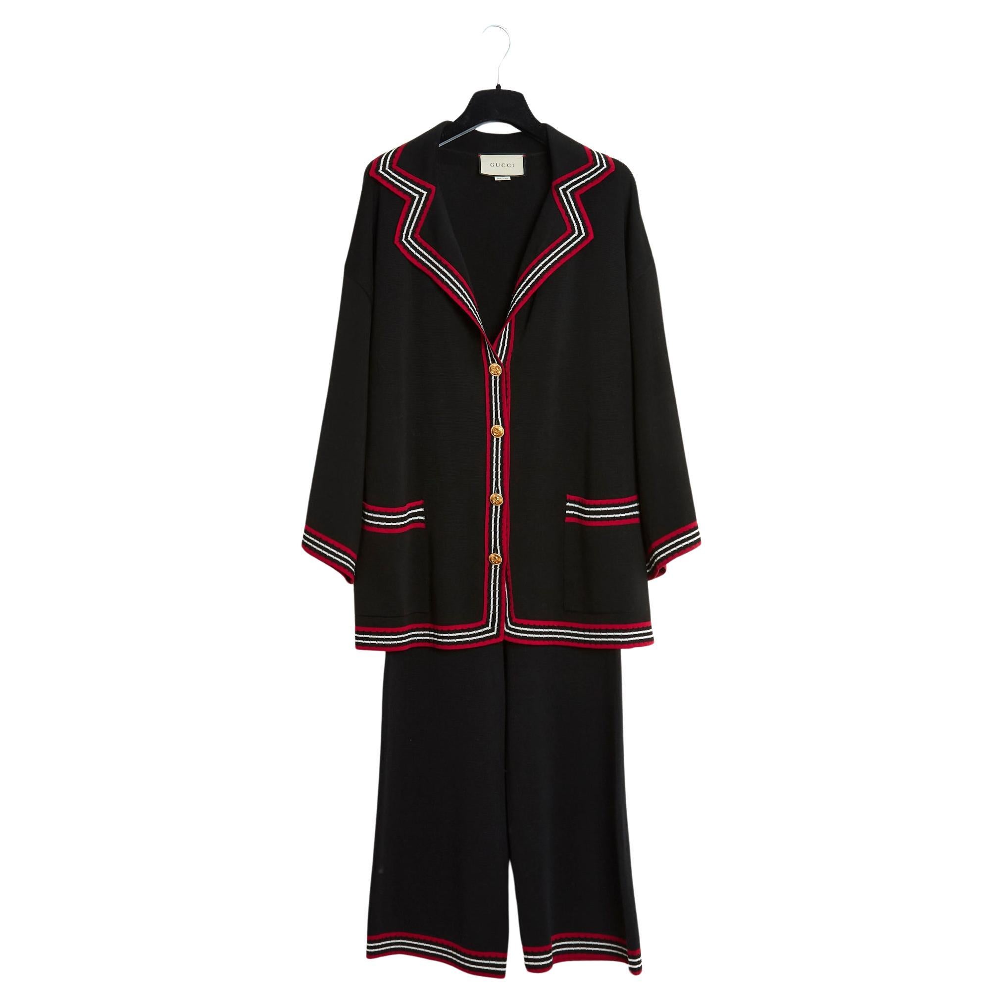 Pre Fall 2019 Gucci Alessandro Michele Black silk Knit Set FR36 38 For Sale