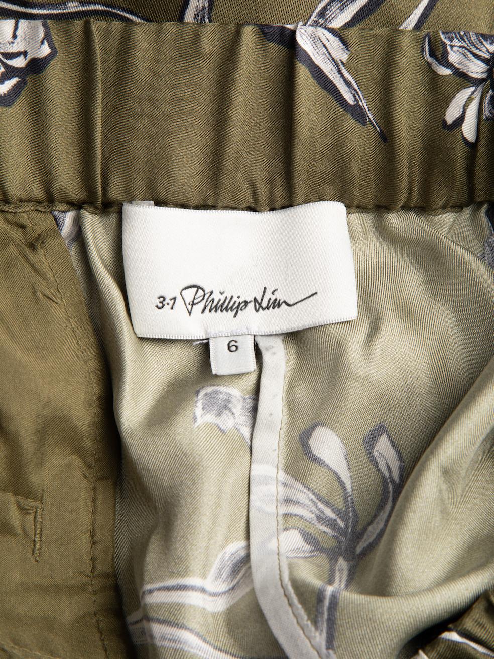 Pre-Loved 3.1 Phillip Lim Women's Khaki Floral Printed High Waisted Silk Trouser In Excellent Condition In London, GB