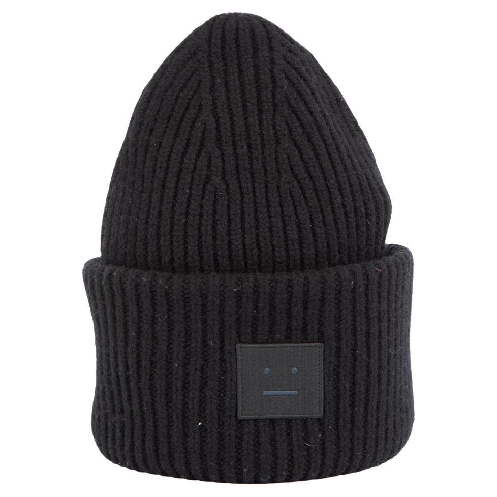 Pre-Loved Acne Studios Women's Black Pansy Logo Face Beanie For Sale at  1stDibs