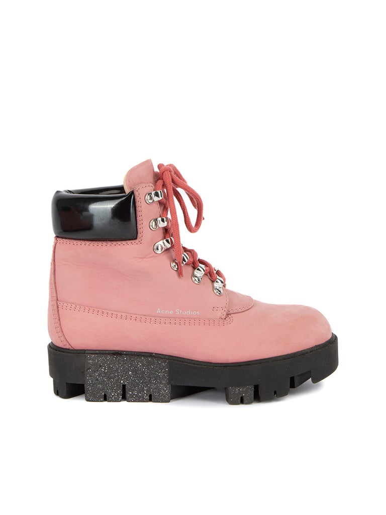 Pre-Loved Acne Studios Women's Pink Lace Up Hiking Boots For Sale at 1stDibs