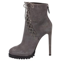 Pre-Loved Alaïa Women's Round Toe Ankle Zip Boots Grey Suede
