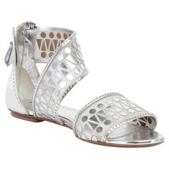 Pre-Loved Alaïa Women's Silver Leather Metallic Mesh Sandals