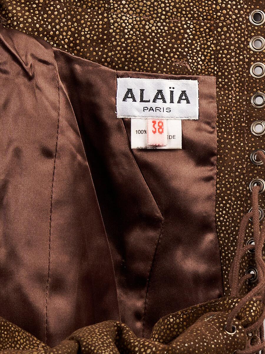 Pre-Loved Alaïa Women's Vintage Brown & Gold Pig Leather Textured Leather 1