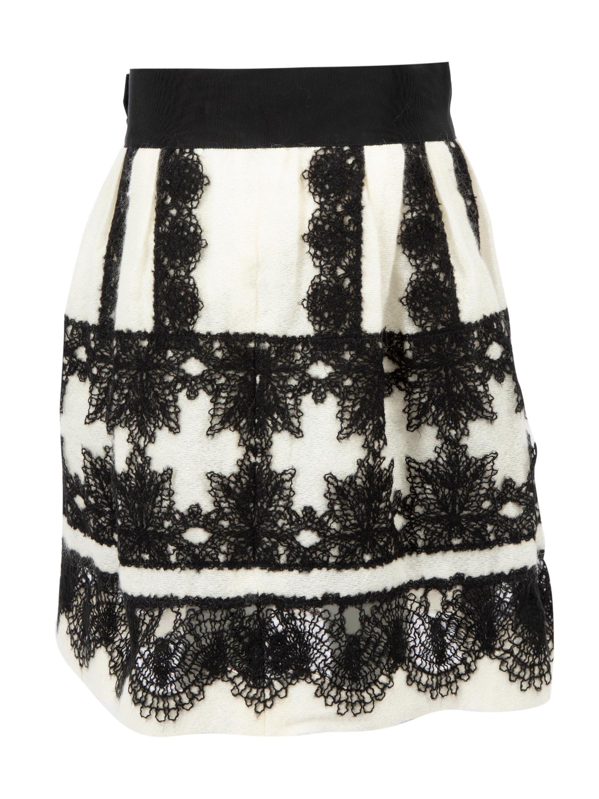 Pre-Loved Alberta Ferretti Women's Black &Cream Crochet Embellished Flared Skirt In Excellent Condition In London, GB