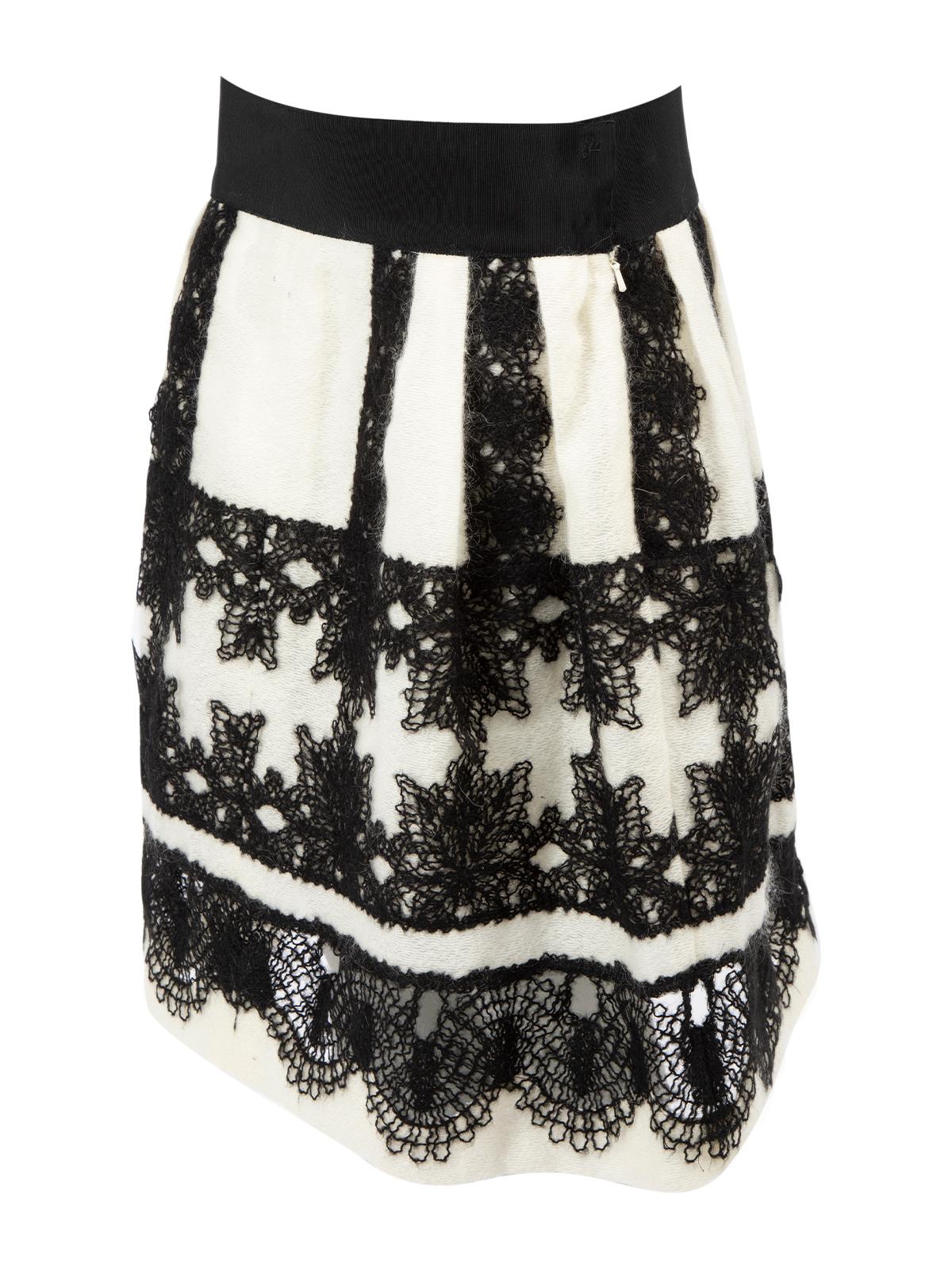 Pre-Loved Alberta Ferretti Women's Black &Cream Crochet Embellished Flared Skirt 1