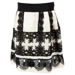Pre-Loved Alberta Ferretti Women's Black &Cream Crochet Embellished Flared Skirt