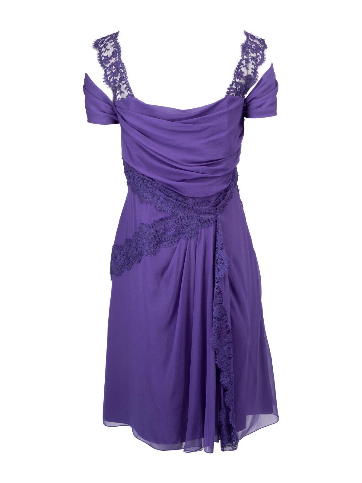 Pre-Loved Alberta Ferretti Women's Multi Layer Round Neck Dress with Lace Detail In Excellent Condition In London, GB