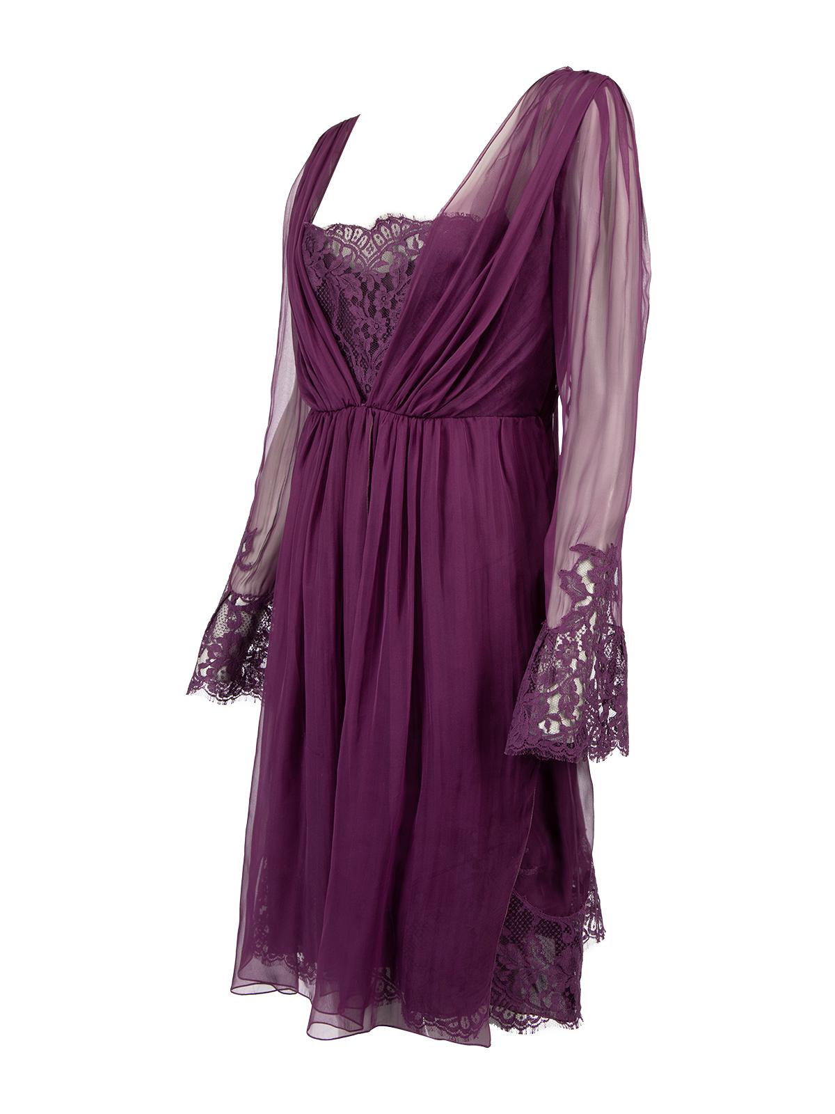 Pre-Loved Alberta Ferretti Women's Silk V Neck Lace Dress 1