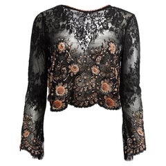 Pre-Loved Alessandra Rich Women's Black Lace Bead Embellished Cropped Top