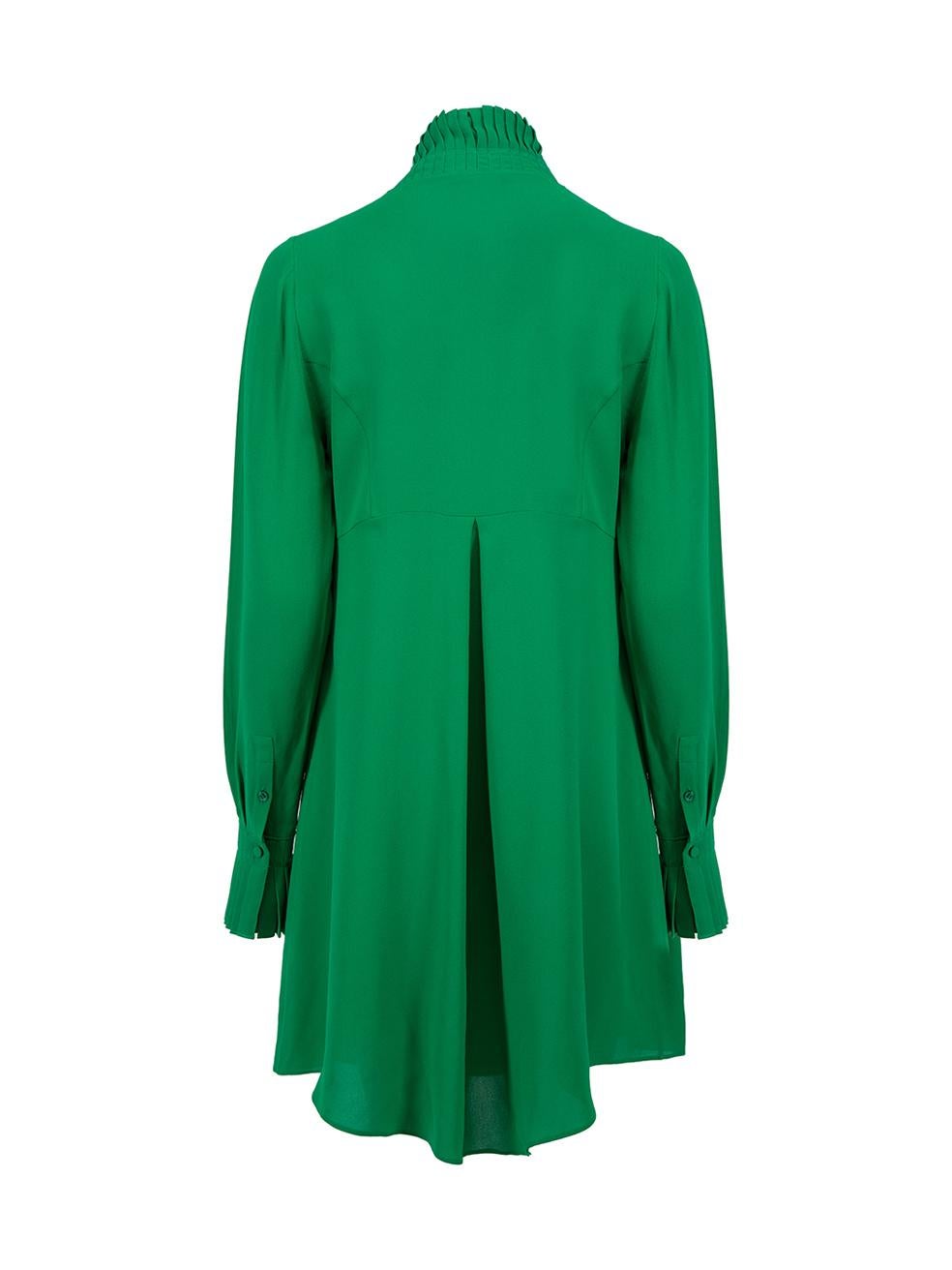 Pre-Loved Alexander McQueen Women's 2012 Green Silk Pleat Accent Dress In Excellent Condition In London, GB