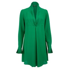 Pre-Loved Alexander McQueen Women's 2012 Green Silk Pleat Accent Dress