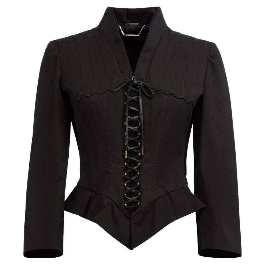 Pre-Loved Alexander McQueen Women's Black Cotton Corseted Fitted Jacket