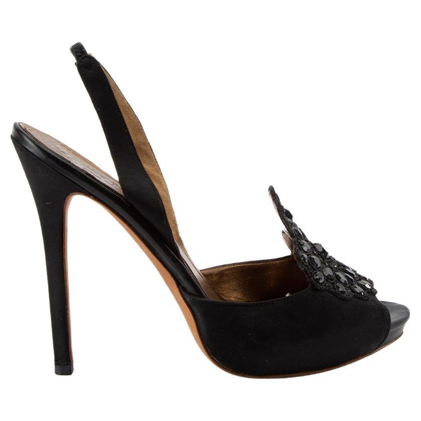 Pre-Loved Alexander McQueen Women's Black Slingback Embellished Platform Heels