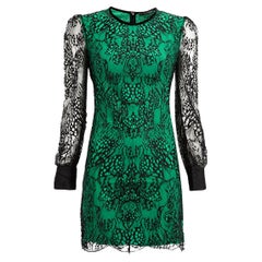 Pre-Loved Alexander McQueen Women's Green Lace Overlay Long Sleeve Mini Dress