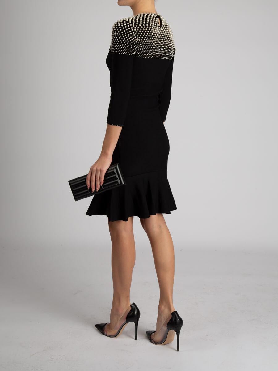 Pre-Loved Alexander McQueen Women's Knit Dress With Pearl Neckline Black Viscose In Good Condition In London, GB