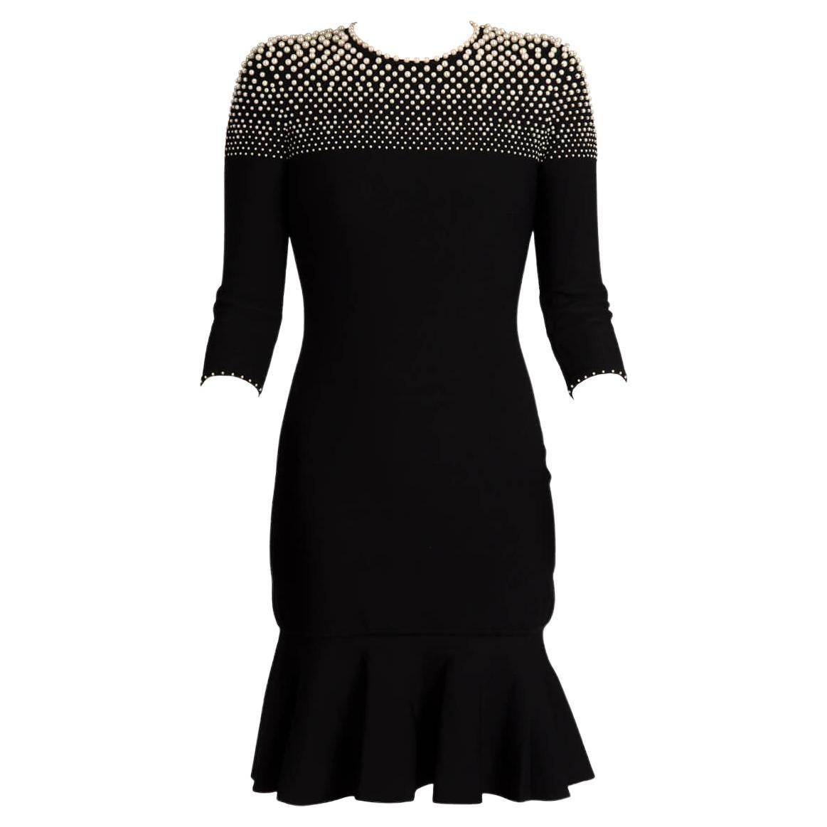 Pre-Loved Alexander McQueen Women's Knit Dress With Pearl Neckline Black Viscose