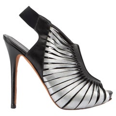 Pre-Loved Alexander McQueen Women's Silver & Black Strappy Slingback Heels