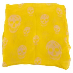 Pre-Loved Alexander McQueen Women's Yellow Skull Print Silk Scarf