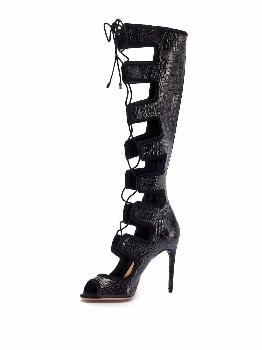 Size - 38. 5 EU Colour - Black Fabric - Leather Condition - Very Good Pre-Loved Alexandre Birman Women's Black Leather Caryne Lace-Up Gladiator Sandal Heels