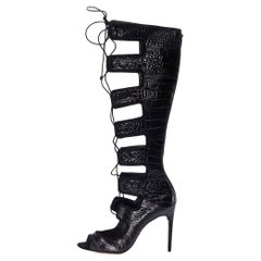 Pre-Loved Alexandre Birman Women's Black Leather Caryne Lace-Up Gladiator Sandal
