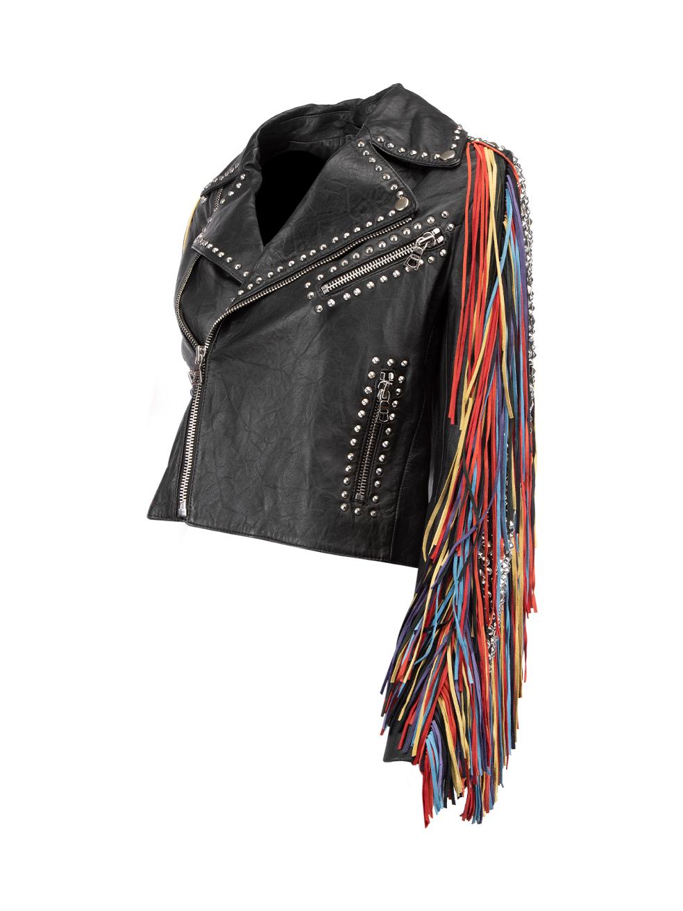 Pre-Loved Alice & Olivia Women's Multicoloured Fringe Leather Cropped Jacket In Excellent Condition In London, GB