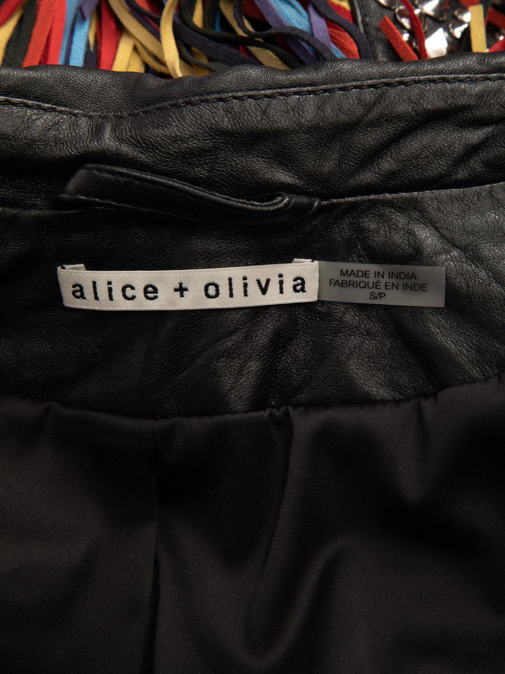 Pre-Loved Alice & Olivia Women's Multicoloured Fringe Leather Cropped Jacket 1
