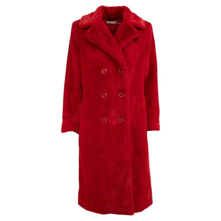 Pre-Loved Alice and Olivia Women's Red Faux Fur Longline Coat For Sale ...
