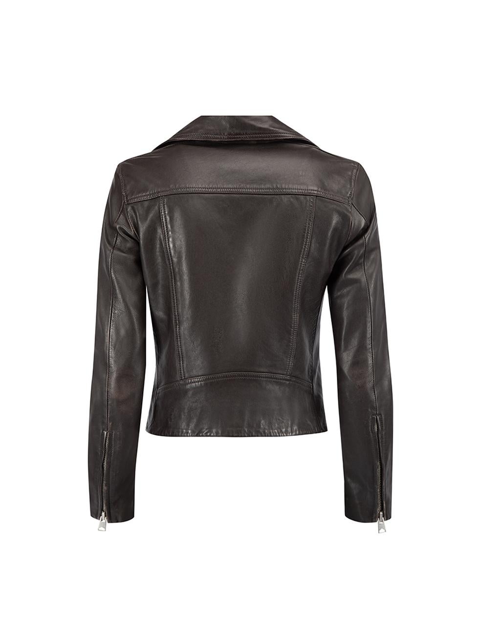 Pre-Loved AllSaints Women's Brown Leather Cropped Dalby Biker Jacket In Good Condition In London, GB